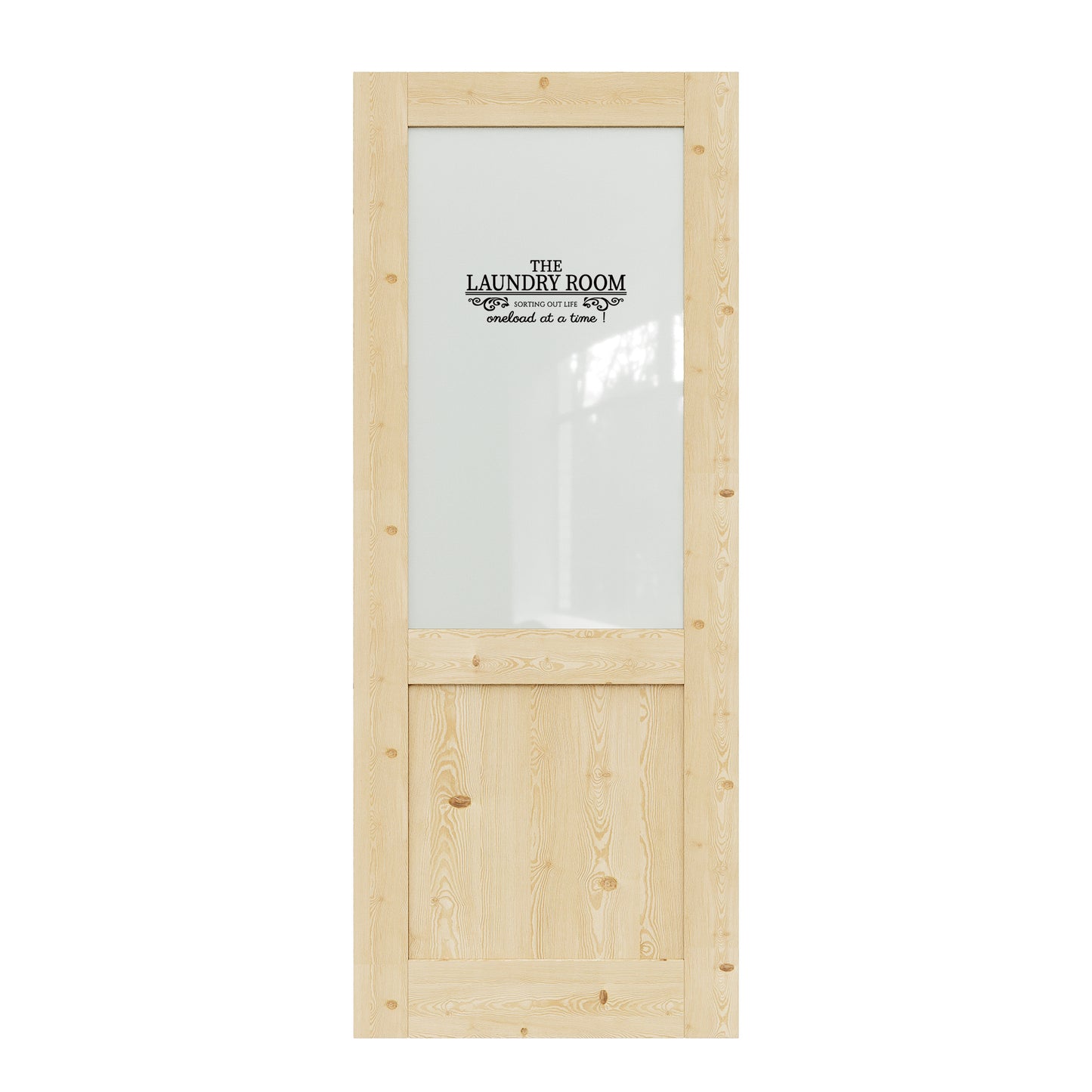 CRUTOP Pine Wood Half Frosted Glass Interior Laundry Door Slab With Self-Adhesive Waterproof Vinyl Colorfast Sticker, Paintable, Unfinished