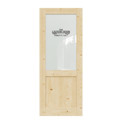CRUTOP Pine Wood Half Frosted Glass Interior Laundry Door Slab With Self-Adhesive Waterproof Vinyl Colorfast Sticker, Paintable, Unfinished