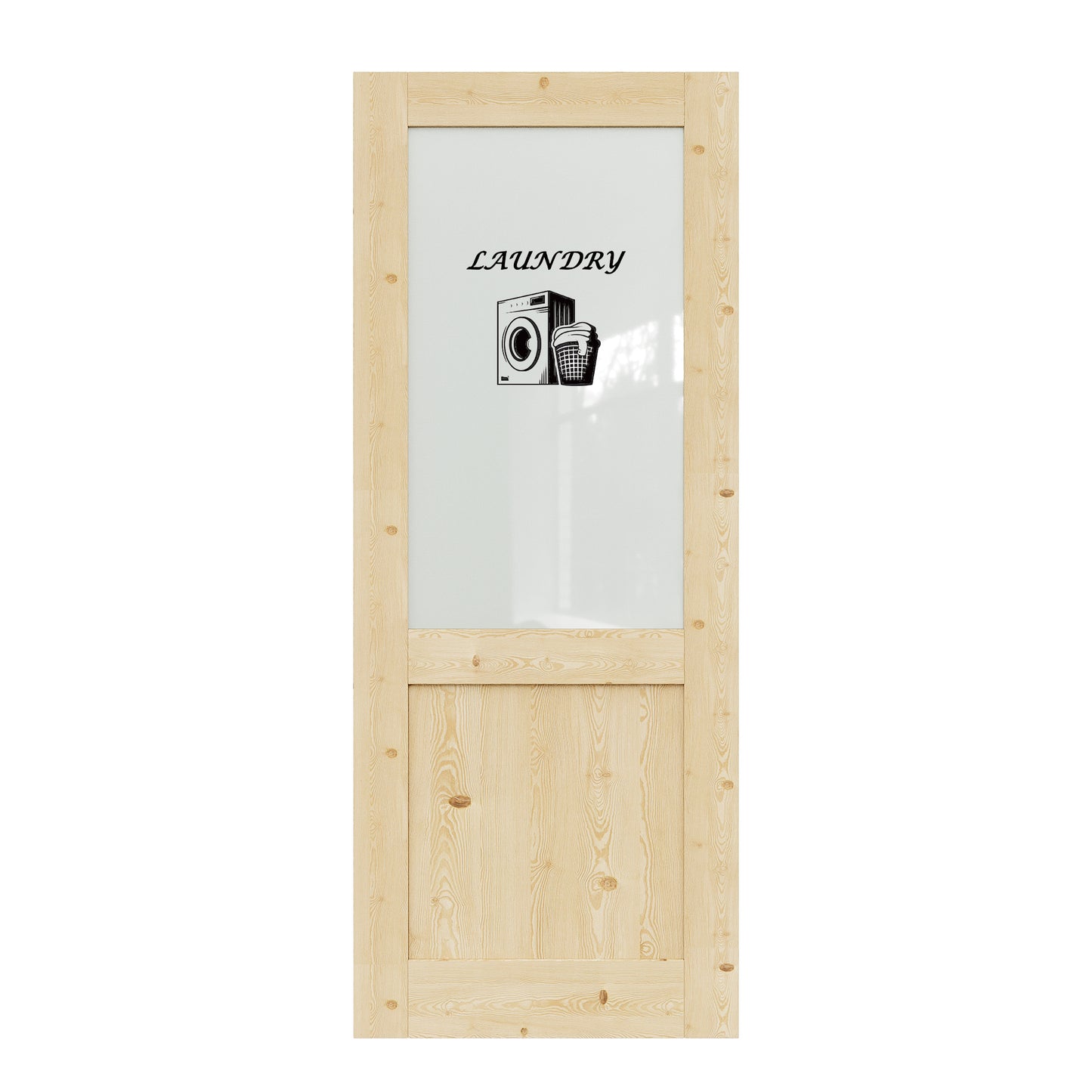 CRUTOP Interior Door Half Frosted Glass Pine Wood Laundry Door Slab With Self-Adhesive Waterproof Vinyl Colorfast Sticker, Paintable, Unfinished