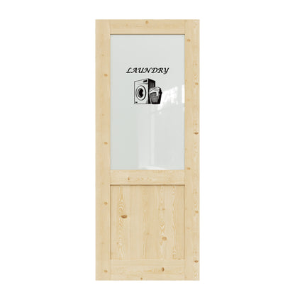 CRUTOP Interior Door Half Frosted Glass Pine Wood Laundry Door Slab With Self-Adhesive Waterproof Vinyl Colorfast Sticker, Paintable, Unfinished