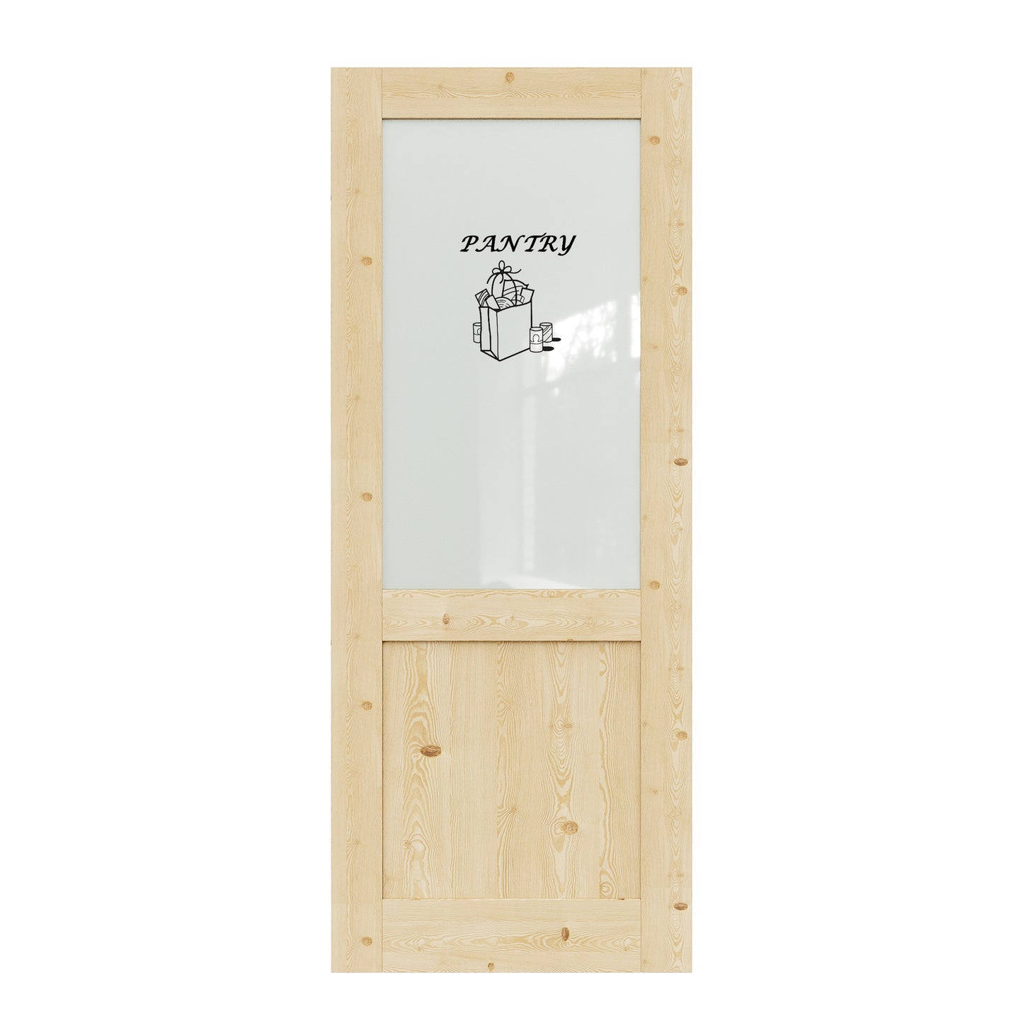 CRUTOP Interior Door Half Frosted Glass Pine Wood  Pantry Door Slab With Self-Adhesive Waterproof Vinyl Colorfast Sticker, Paintable, Unfinished