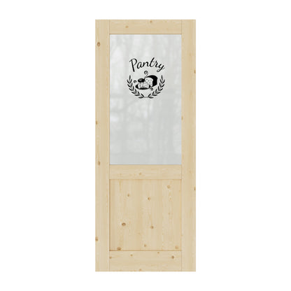 CRUTOP Pantry Door Half Frosted Glass Pine Wood Interior Door Slab With Self-Adhesive Waterproof Vinyl Colorfast Sticker, Paintable, Unfinished