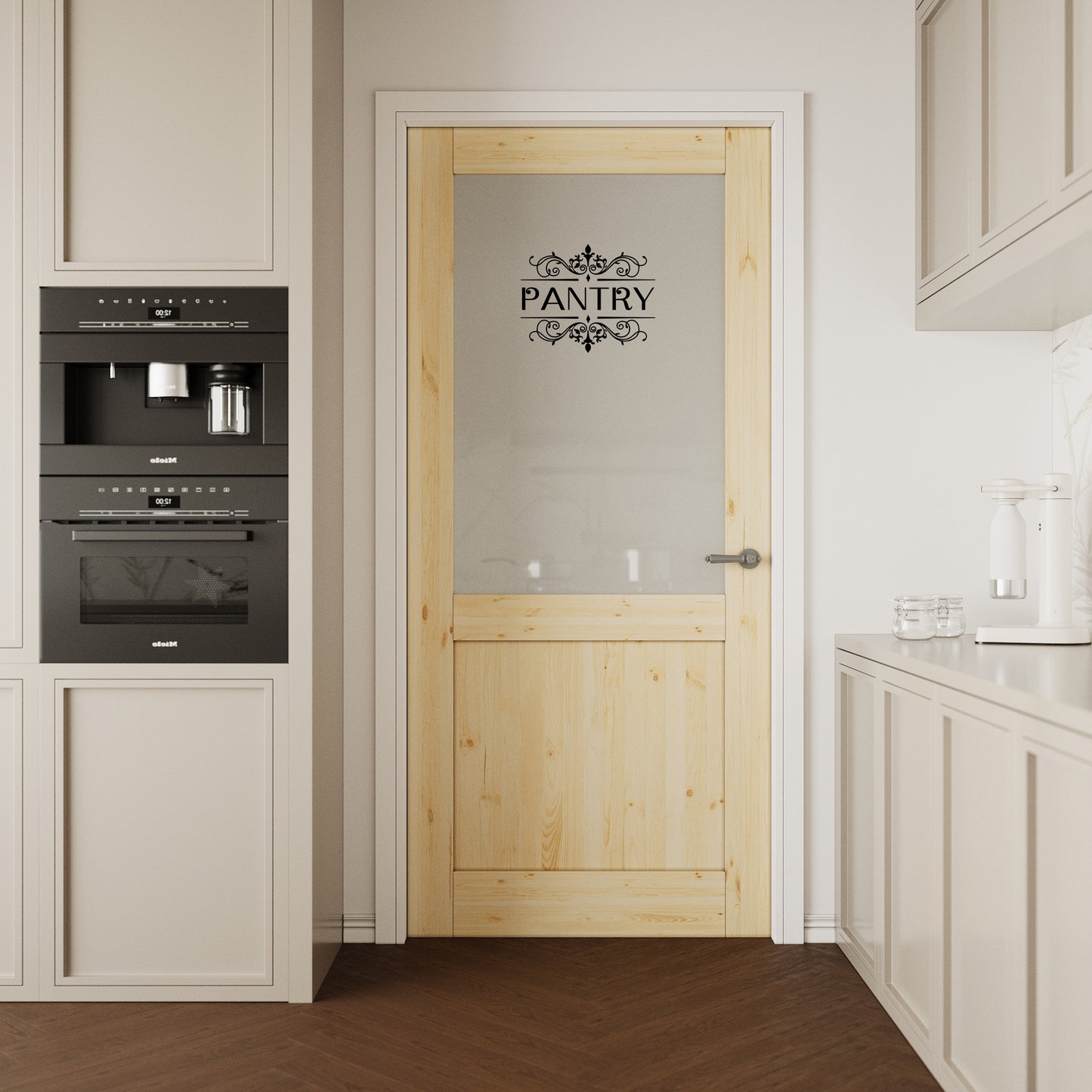 CRUTOP Pine Wood Half Frosted Glass Interior Pantry Door Slab With Self-Adhesive Waterproof Vinyl Colorfast Sticker, Paintable, Unfinished