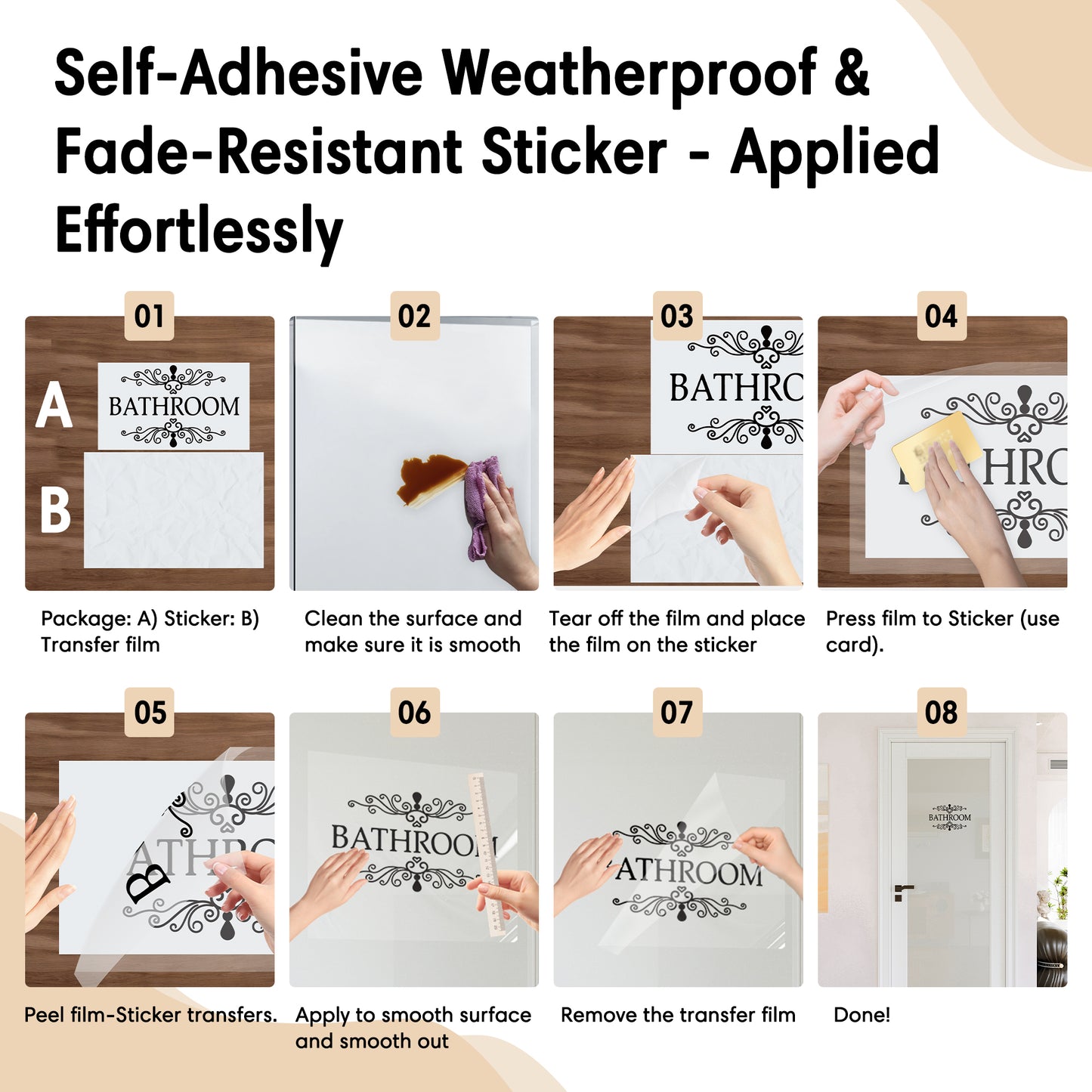 CRUTOP Pine Wood Frosted Glass Interior Bathroom Door Slab With Self-Adhesive Waterproof Vinyl Colorfast Sticker, Paintable, Unfinished