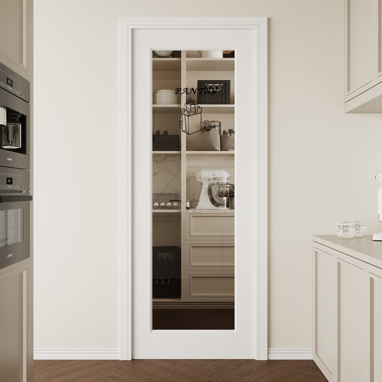 CRUTOP Interior Door Clear Glass Pantry Door Slab With Self-Adhesive Waterproof Vinyl Colorfast Sticker, Paintable, Pre-finished,White