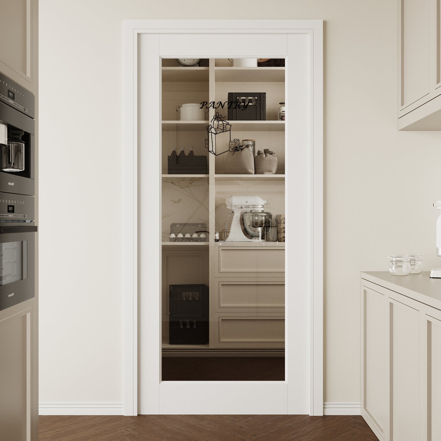 CRUTOP Interior Door Clear Glass Pantry Door Slab With Self-Adhesive Waterproof Vinyl Colorfast Sticker, Paintable, Pre-finished,White