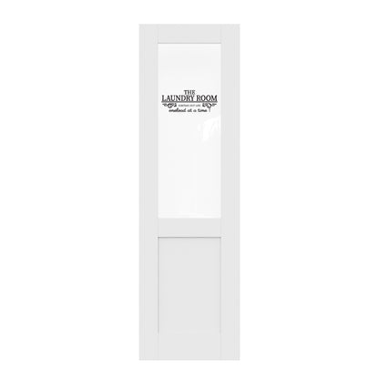 CRUTOP Half Clear Glass Interior Laundry Door Slab With Self-Adhesive Waterproof Vinyl Colorfast Sticker, Paintable, Pre-finished, White