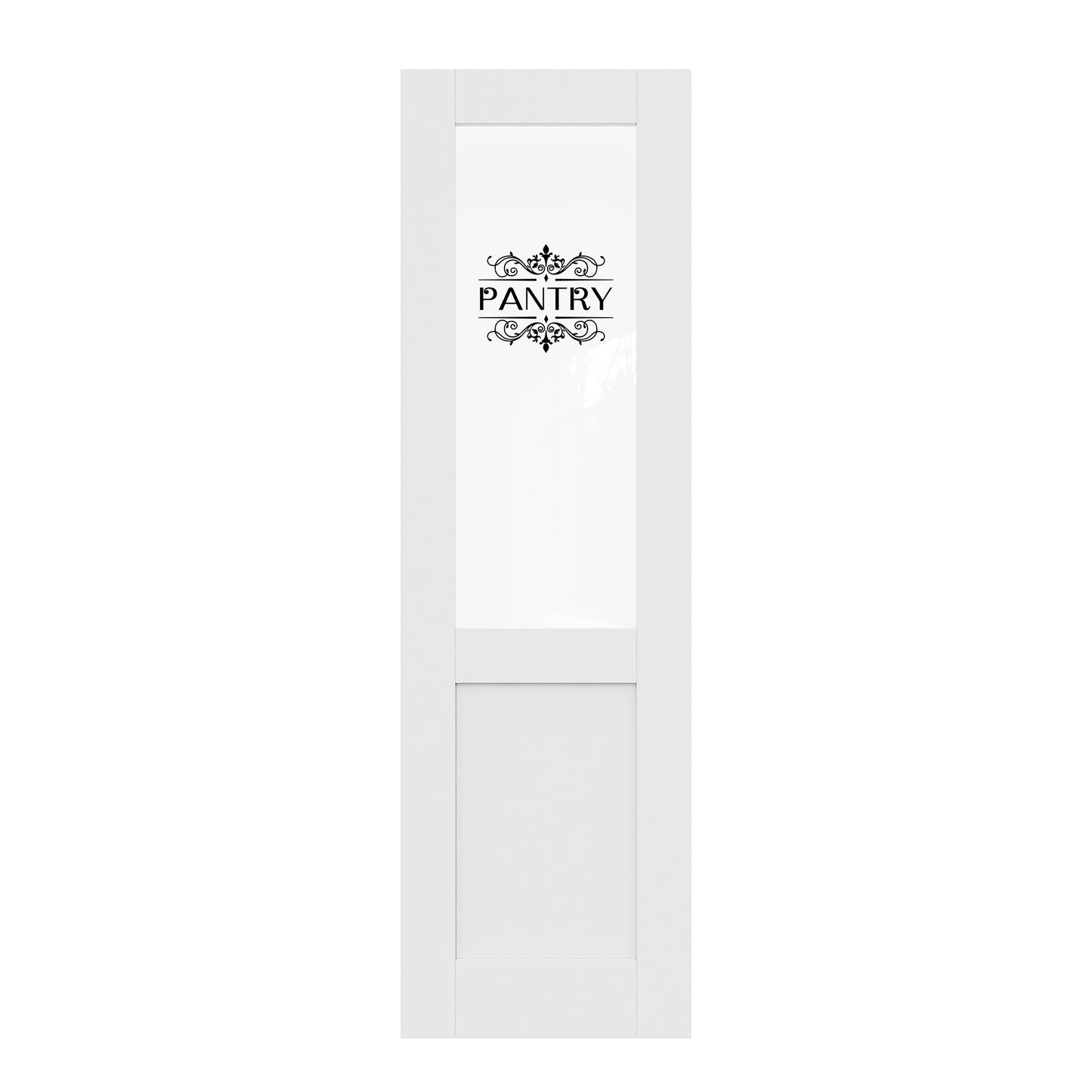 CRUTOP Half Clear Glass Interior Pantry Door Slab With Self-Adhesive Waterproof Vinyl Colorfast Sticker, Paintable, Pre-finished, White