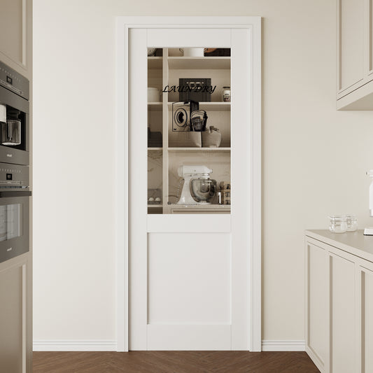 CRUTOP Interior Door Half Clear Glass Laundry Door Slab With Self-Adhesive Waterproof Vinyl Colorfast Sticker, Paintable, Pre-finished,White