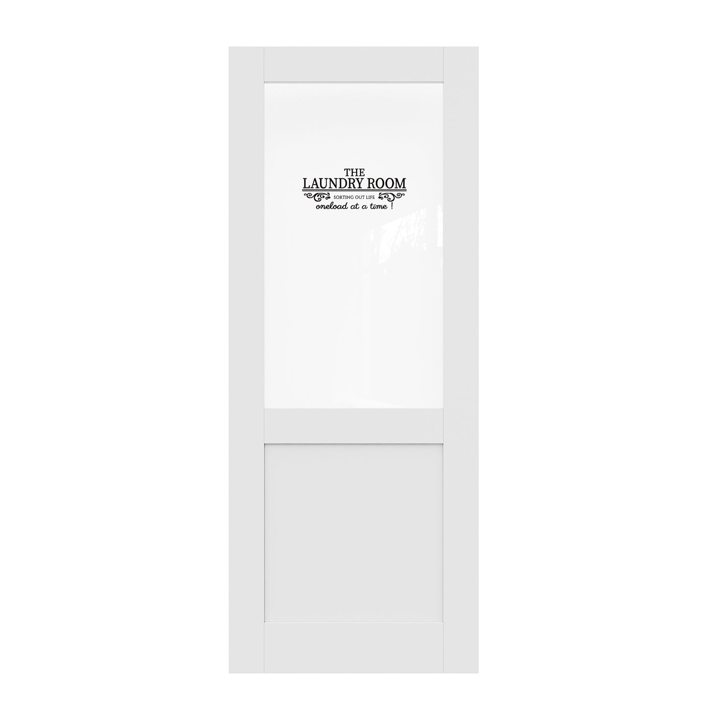 CRUTOP Half Clear Glass Interior Laundry Door Slab With Self-Adhesive Waterproof Vinyl Colorfast Sticker, Paintable, Pre-finished, White