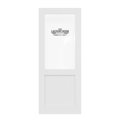 CRUTOP Half Clear Glass Interior Laundry Door Slab With Self-Adhesive Waterproof Vinyl Colorfast Sticker, Paintable, Pre-finished, White
