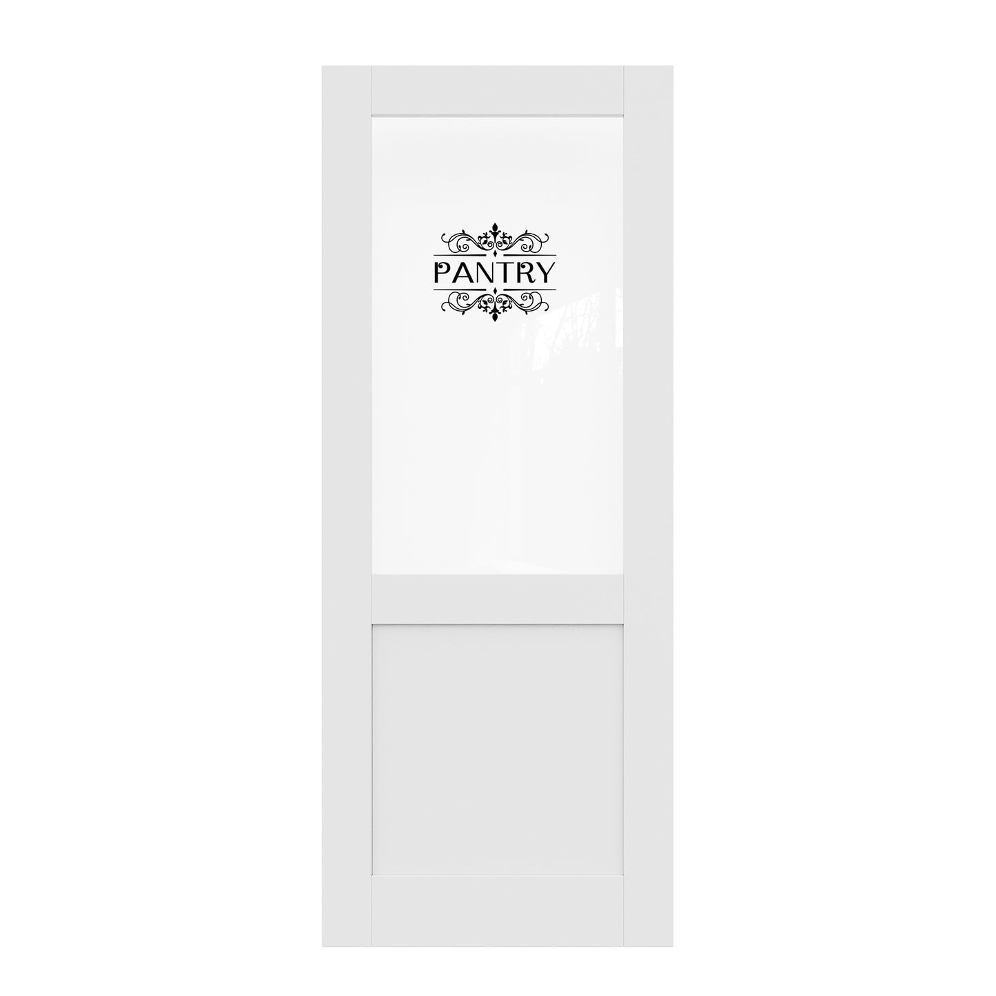 CRUTOP Half Clear Glass Interior Pantry Door Slab With Self-Adhesive Waterproof Vinyl Colorfast Sticker, Paintable, Pre-finished, White