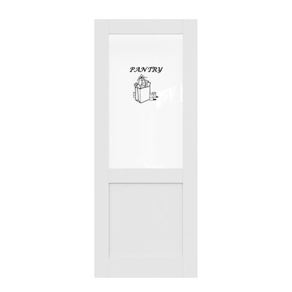 CRUTOP Interior Door Half Clear Glass Pantry Door Slab With Self-Adhesive Waterproof Vinyl Colorfast Sticker, Paintable, Pre-finished,White