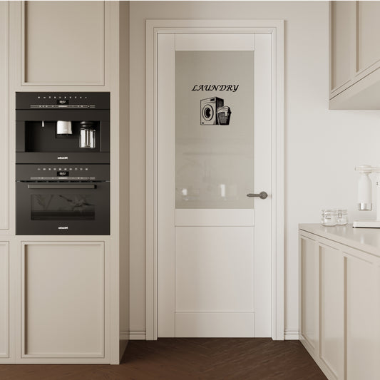 CRUTOP Interior Door Half Frosted Glass Laundry Door Slab With Self-Adhesive Waterproof Vinyl Colorfast Sticker, Paintable, Pre-finished,White