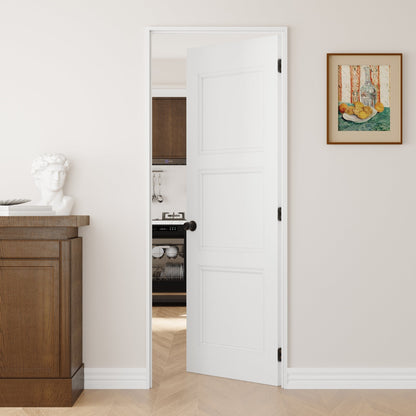 Crutophome 3-Lite Panel Door Slab with Prehung Kit, Right / Left Handed, White