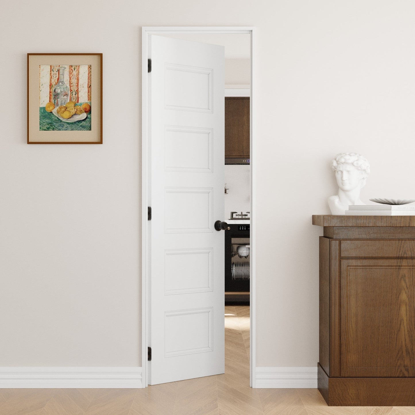 Crutophome 5-Lite Panel Door Slab with Prehung Kit, Right / Left Handed, White