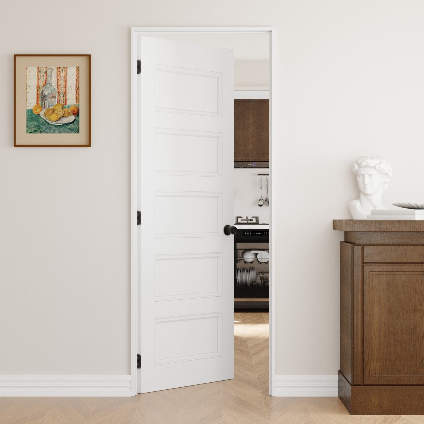 Crutophome 5-Lite Panel Door Slab with Prehung Kit, Right / Left Handed, White