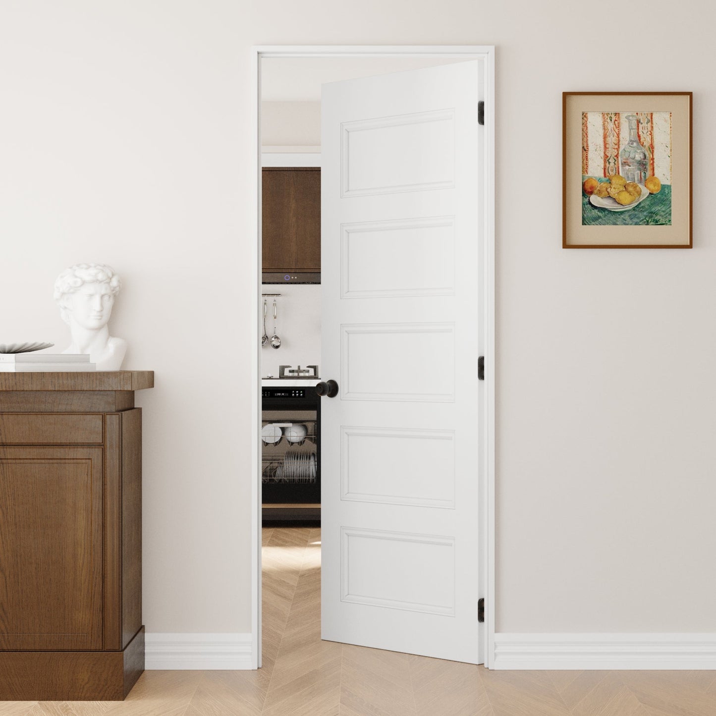 Crutophome 5-Lite Panel Door Slab with Prehung Kit, Right / Left Handed, White